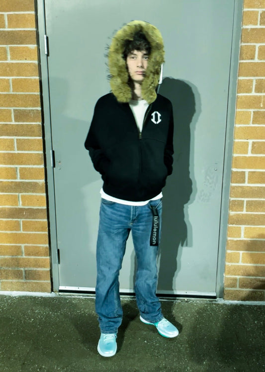 Fur Trim Hood Panel Zip Up